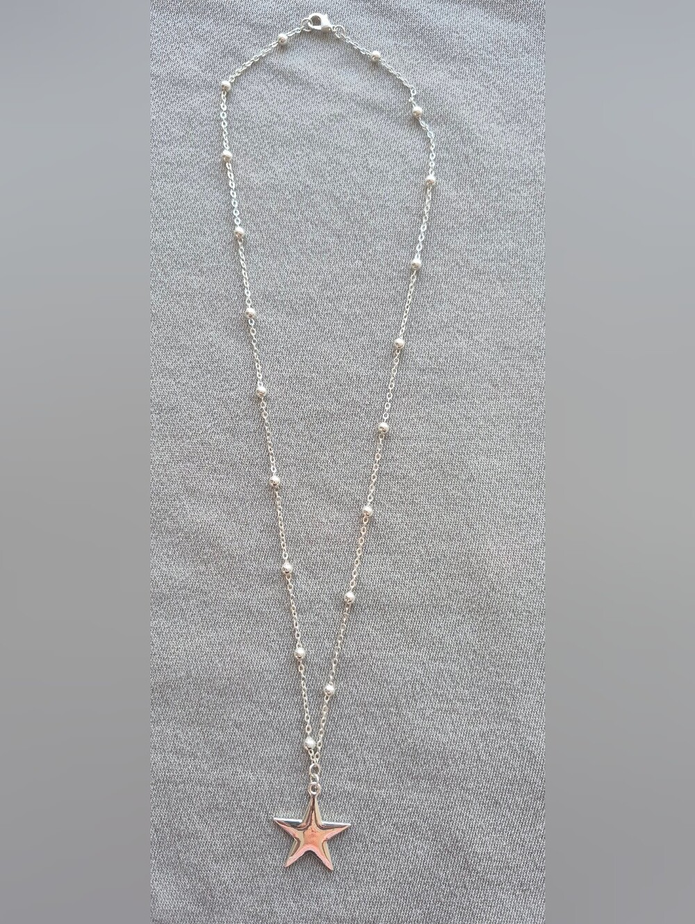 Silver Star Pendant Beaded Station Necklace - Women Jewelry